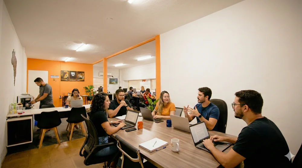 Área de Coworking e Escritórios da Infinit Armazéns Gerais em Guarulhos